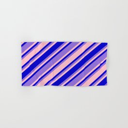 [ Thumbnail: Pink, Blue, and Purple Colored Pattern of Stripes Hand & Bath Towel ]