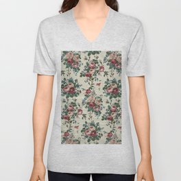 Antique Rose Chintz Pattern V Neck T Shirt