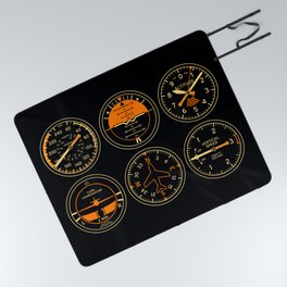 Aircraft Flight Instruments - 6 Pack Black Picnic Blanket