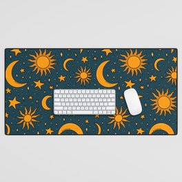 Vintage Sun and Star Print in Navy Desk Mat
