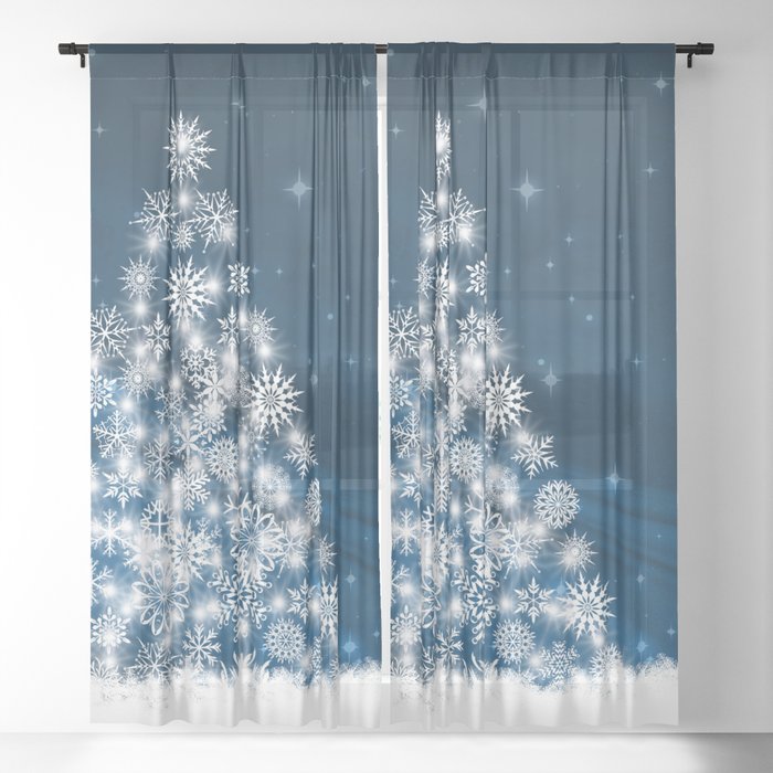 Blue Christmas Eve Snowflakes Winter Holiday Sheer Curtain