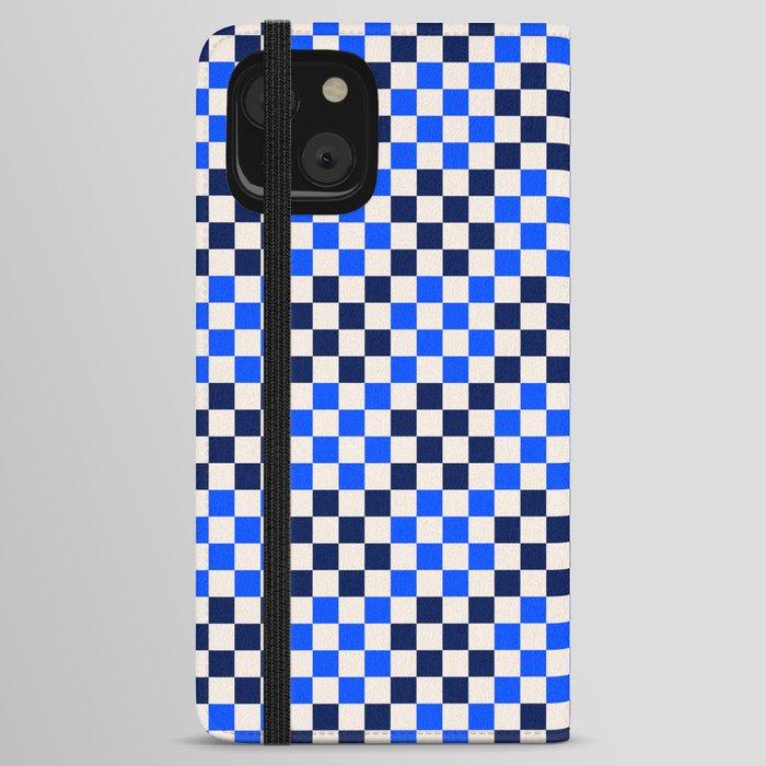 Navy Blue Checkered Tiles iPhone Wallet Case