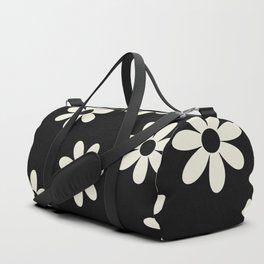 Mid Century Abstract Minimal Floral Pattern- Black and White Duffle Bag