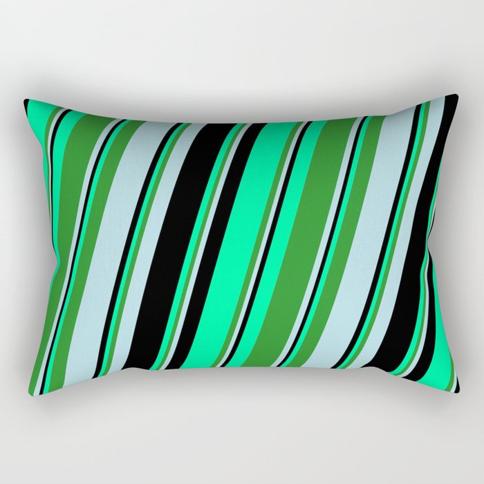Green, Forest Green, Powder Blue, and Black Colored Striped/Lined Pattern Rectangular Pillow
