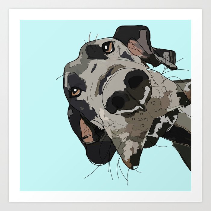 Great Dane In Your Face Teal Art Print By Gangsterrapandcoffee Society6
