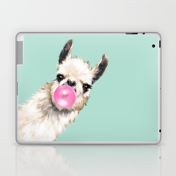 Bubble Gum Sneaky Llama in Green Laptop & iPad Skin