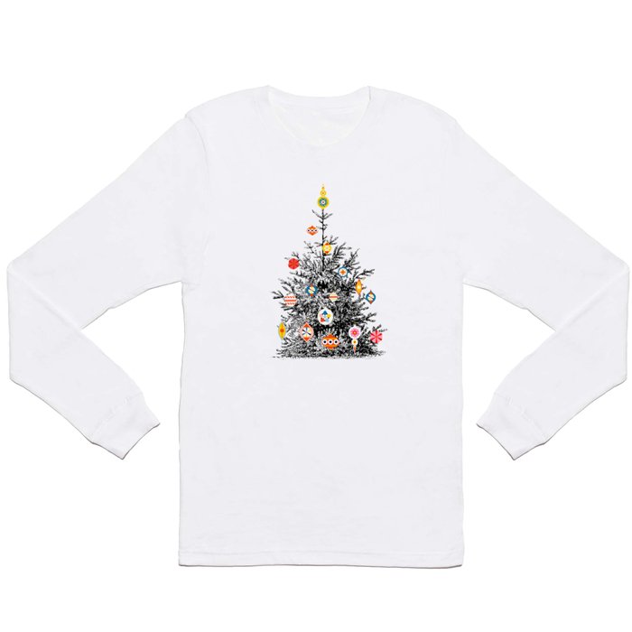 Retro Decorated Christmas Tree Long Sleeve T Shirt