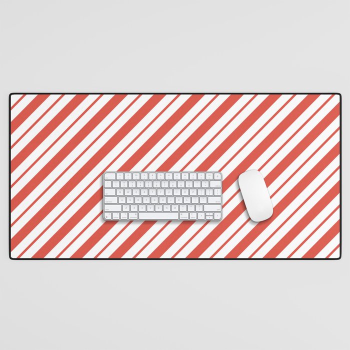 Holiday Peppermint Candy Cane Stripes in Christmas Red and White Desk Mat