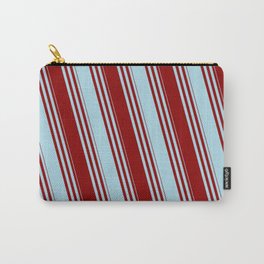 [ Thumbnail: Dark Red & Light Blue Colored Striped Pattern Carry-All Pouch ]