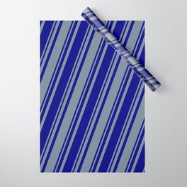 [ Thumbnail: Blue and Light Slate Gray Colored Stripes Pattern Wrapping Paper ]