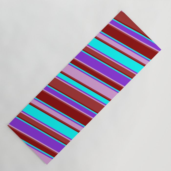 Purple, Plum, Brown, Dark Red & Cyan Colored Lines/Stripes Pattern Yoga Mat