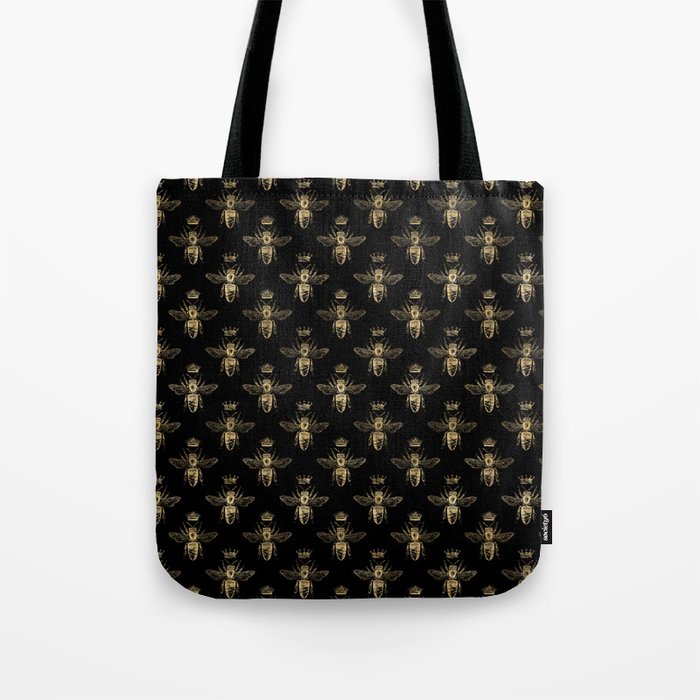 Black & Gold Queen Bee Pattern Tote Bag