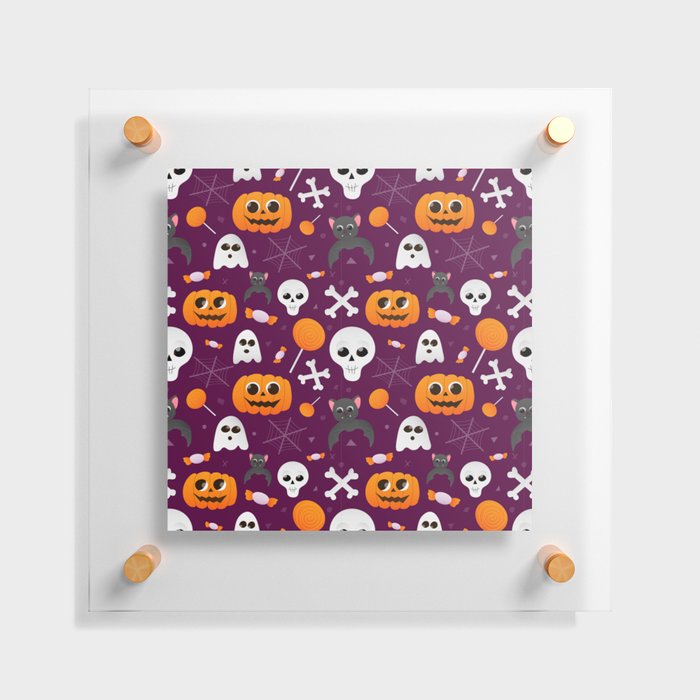 Halloween Cute Seamless Pattern with Pumpkins, Ghosts, Bats, Skulls and Sweets Floating Acrylic Print