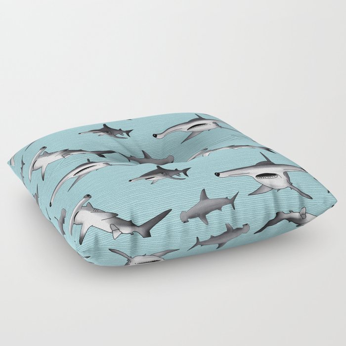 Hammerrhead shark pattern on waterspout blue Floor Pillow