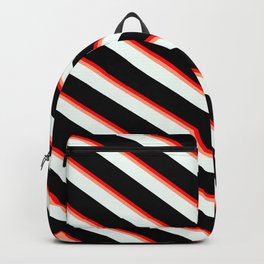 [ Thumbnail: Red, Light Salmon, Mint Cream, and Black Colored Pattern of Stripes Backpack ]