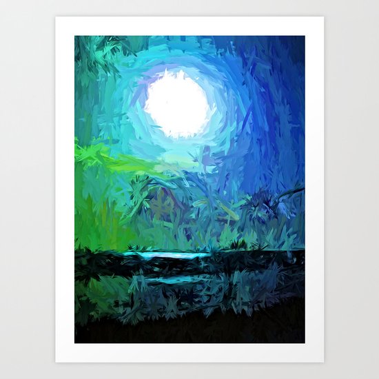 White Moon on the Dark Sea Art Print