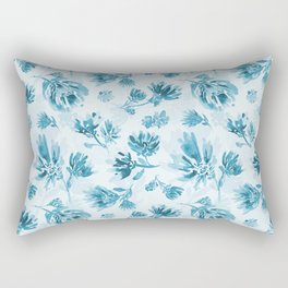 Turquoise flowers watercolor pattern over sof blue Rectangular Pillow
