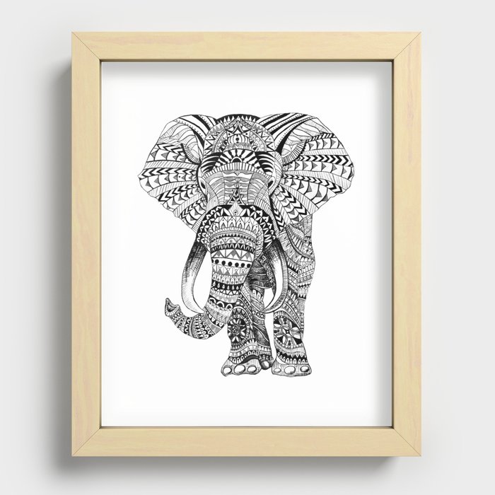 Mandala Zentangle Elephant Design Painting by Ashley Lane Recessed Framed Print