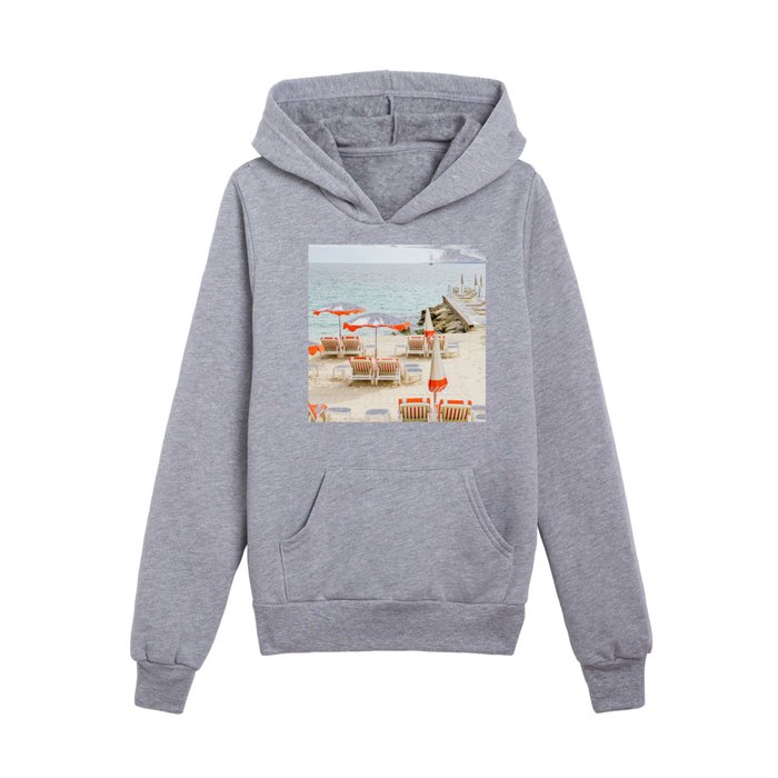 Southern France Beach Photography, Retro Beach Umbrellas, Monaco Beach Pastel Photography, Cote d'Azur France, French Riviera Print Kids Pullover Hoodie