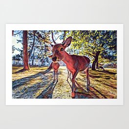 Deer Photo Bomb - Realistic Deer Drawing Art Print
