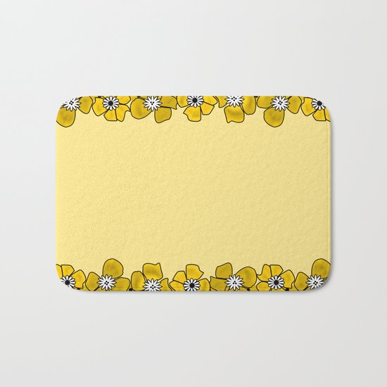 Yellow floral pattern . Bath Mat
