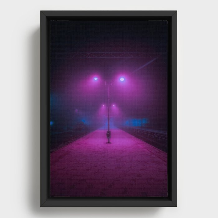 Neon Trainstation Framed Canvas