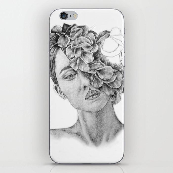 Art - Pencil drawing - Illustration - portrait - model -Flowers - Gift -  wall decor iPhone Skin by Kathryn Yates