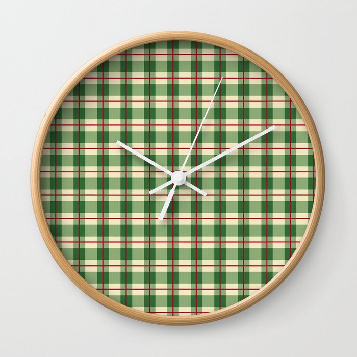 Plaid Pattern in Green and Beige Wall Clock