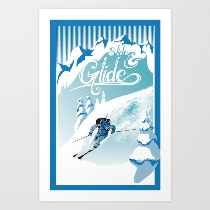 Slide and Glide modern retro ski poster Art Print