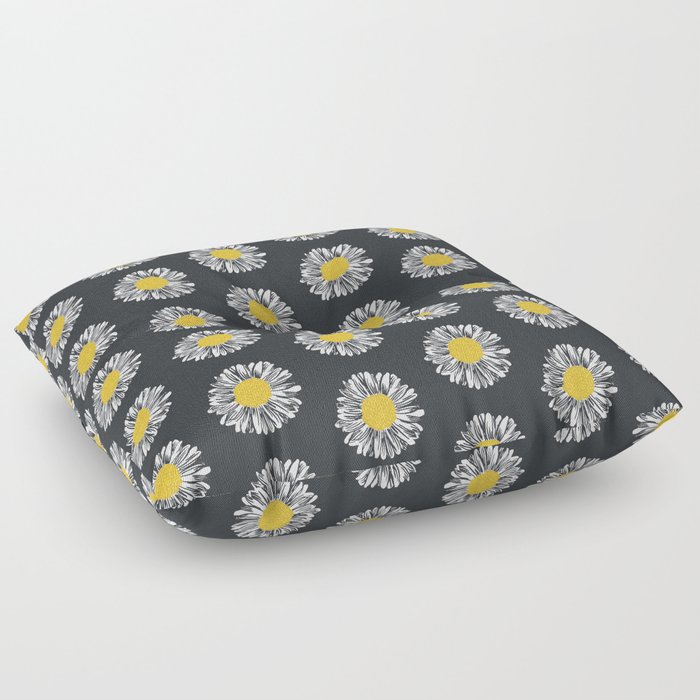 Daisy pattern basic flowers floral blossom botanical print charlotte winter dark color Floor Pillow