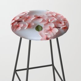 Pink Floral on White Background and Green Leaves Bar Stool