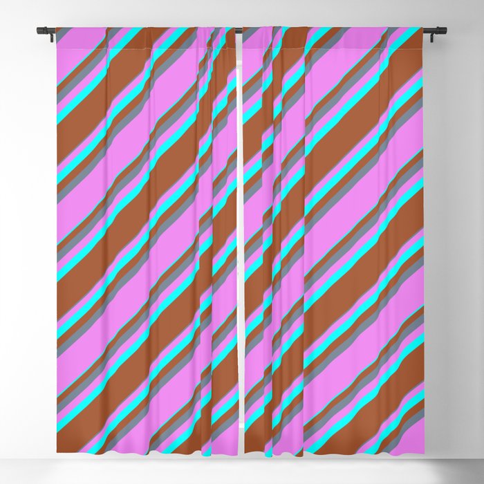 Slate Gray, Violet, Aqua & Sienna Colored Striped/Lined Pattern Blackout Curtain