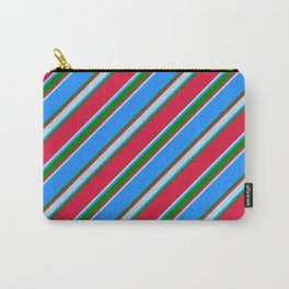 [ Thumbnail: Crimson, Powder Blue, Blue & Green Colored Pattern of Stripes Carry-All Pouch ]