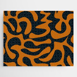 Abstract Mid century Modern Shapes pattern - Orange and Navy Jigsaw Puzzle