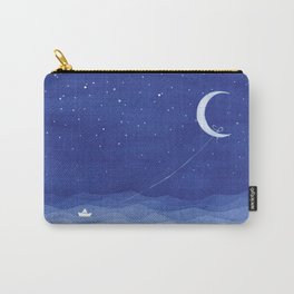 Follow the moon, watercolor blue ocean sea sailboat Carry-All Pouch | Walldecor, Painting, Impressionism, Sail, Wallart, Stars, Water, Night, Sea, Watercolor 