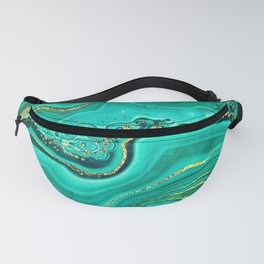 Emerald Green + Gold Abstract Geode Ripples Fanny Pack