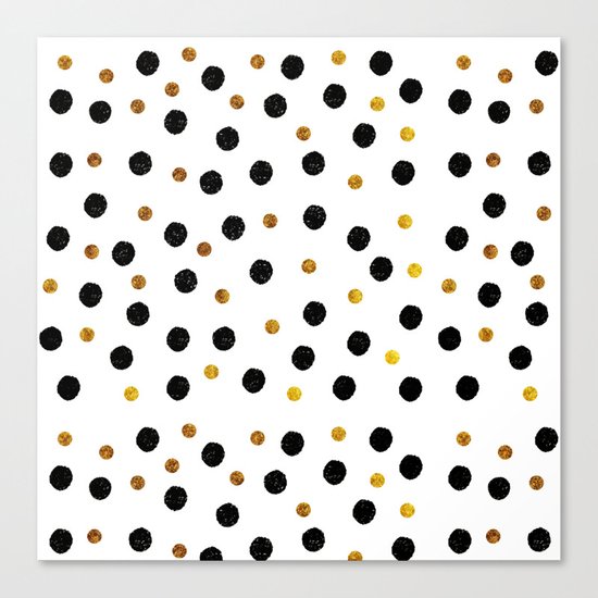 Black & Gold Glitter Confetti on white background- Elegant pattern Canvas Print