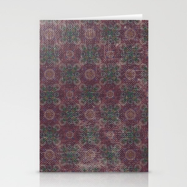 Vintage abstract burgundy green geometrical pattern Stationery Cards