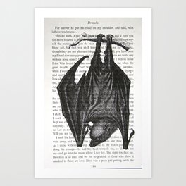 Vampire Bat on Vintage "Dracula" Page Art Print