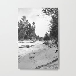 River in Winter | Minnesota Black and White Nature Photography Metal Print