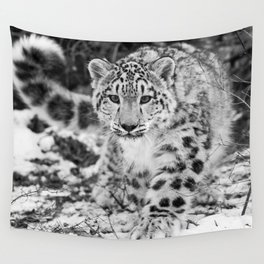 Snow Leopard Black and White Wall Tapestry