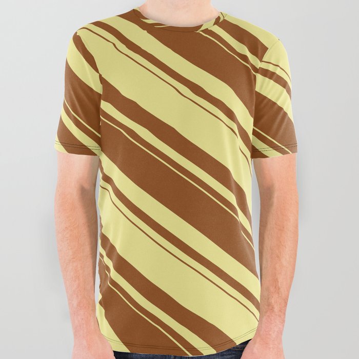Tan and Brown Colored Lines/Stripes Pattern All Over Graphic Tee