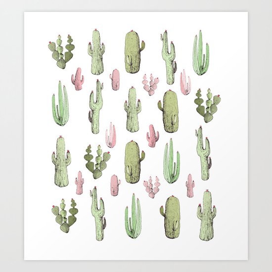 cactus pink and green Art Print