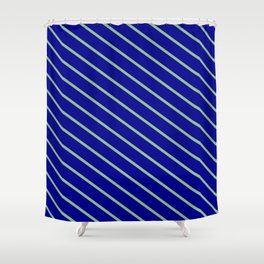 [ Thumbnail: Dark Blue & Dark Sea Green Colored Striped/Lined Pattern Shower Curtain ]