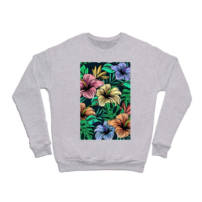 Hawaiian Hibiscus Floral Colorful Pattern Crewneck Sweatshirt