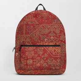 Bohemian Medallion II // 15th Century Old Distressed Red Green Colorful Ornate Accent Rug Pattern Backpack | Sofa, Bedroom, Bohemiandecor, Scandinaviandesign, Folk, Vintageaesthetic, Bohemianstyle, Bohochic, Indieaesthetic, Graphicdesign 