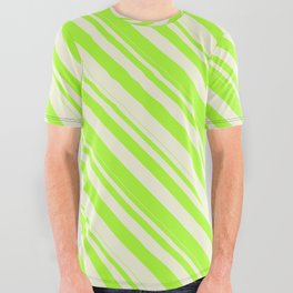 [ Thumbnail: Beige & Light Green Colored Lines Pattern All Over Graphic Tee ]