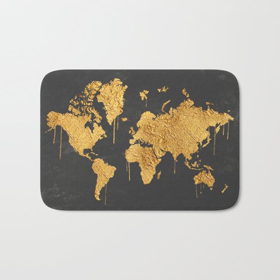 Gold World Map Bath Mat