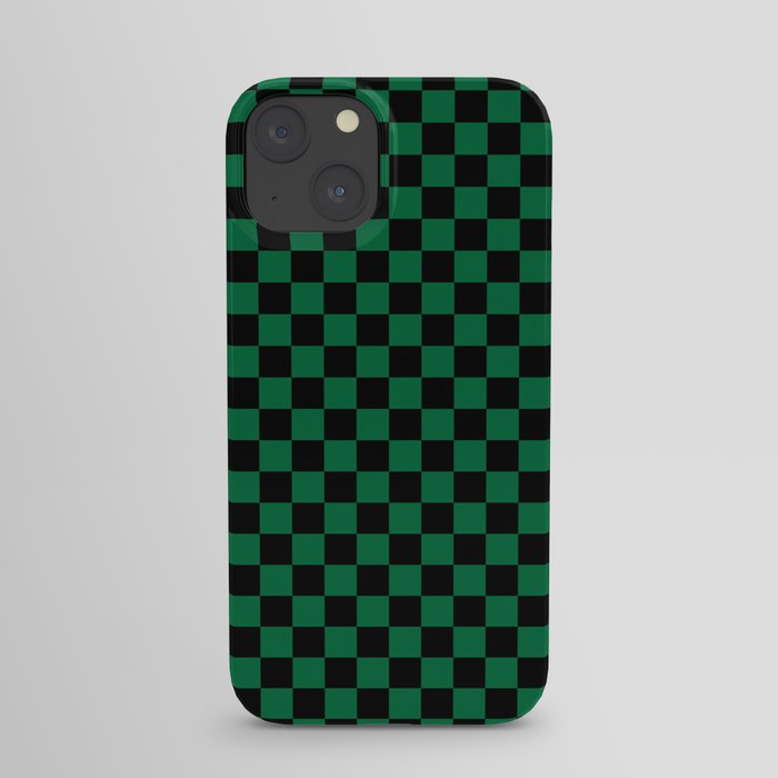Black and Cadmium Green Checkerboard iPhone Case