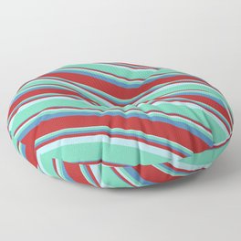 [ Thumbnail: Powder Blue, Aquamarine, Blue, and Red Colored Lined/Striped Pattern Floor Pillow ]